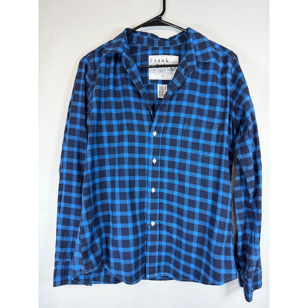 Frank & Eileen Blue Gingham Check Button Up Shirt Woven in Italy Size M